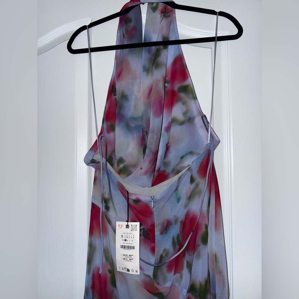 Zara White Floral Backless Halter Maxi Dress - Picture 5 of 7